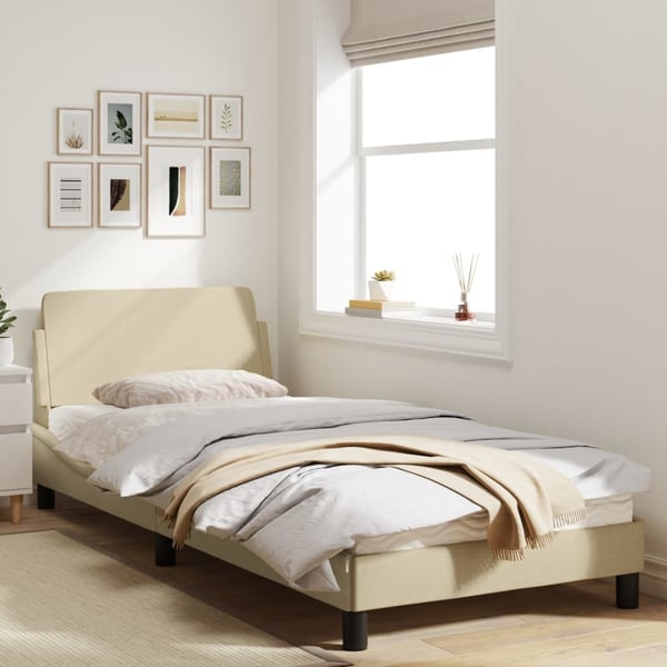vidaXL sengeramme med sengegavl Dover Creme 90x200 cm Stof