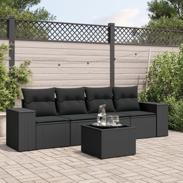 vidaXL sofasæt til haven 5 dele med hynder polyrattan sort