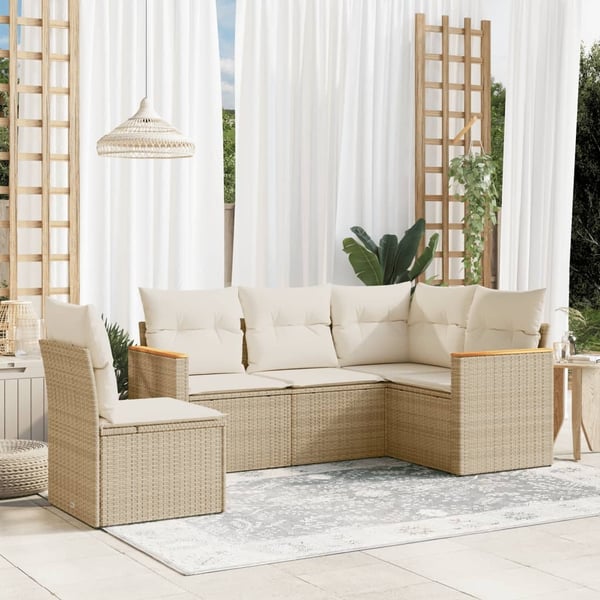 vidaXL sofasæt til haven 5 dele med hynder polyrattan beige