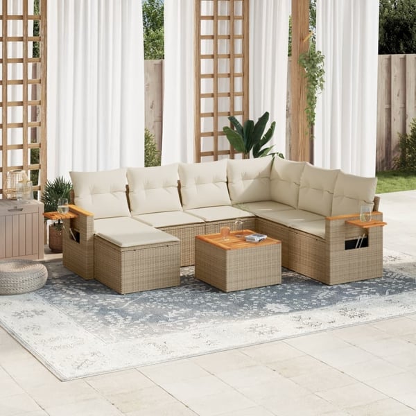 vidaXL sofasæt til haven 8 dele med hynder polyrattan beige