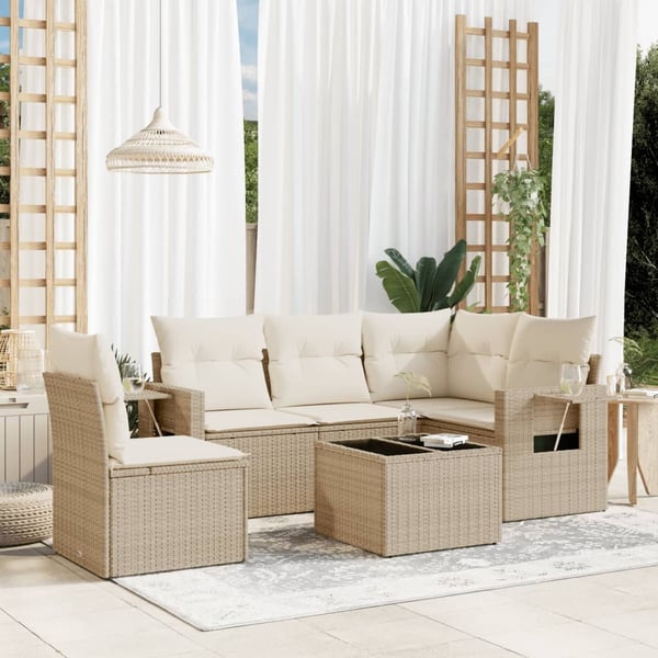 vidaXL sofasæt til haven 6 dele med hynder polyrattan beige