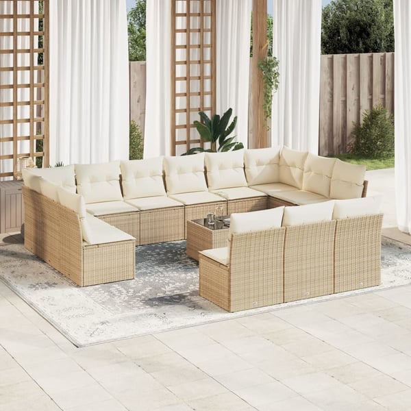 vidaXL sofasæt til haven 14 dele med hynder polyrattan beige