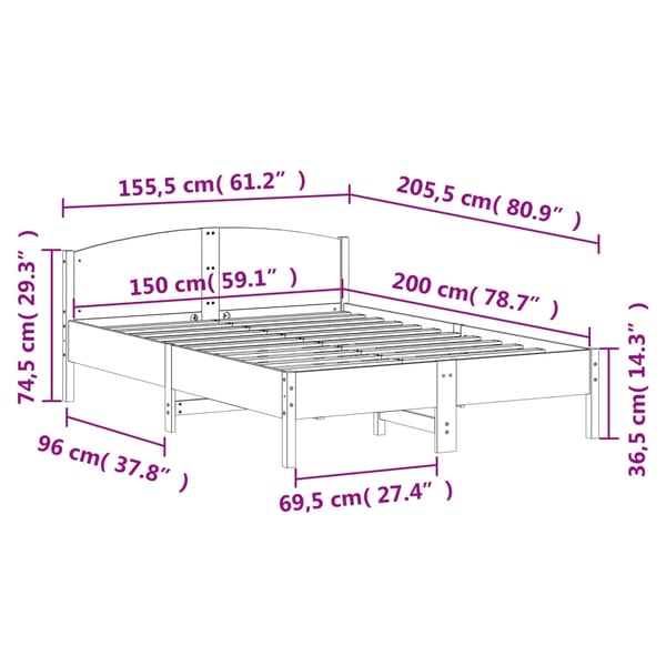 vidaXL Sengeramme uten madrass hvit 150x200 cm heltre furu