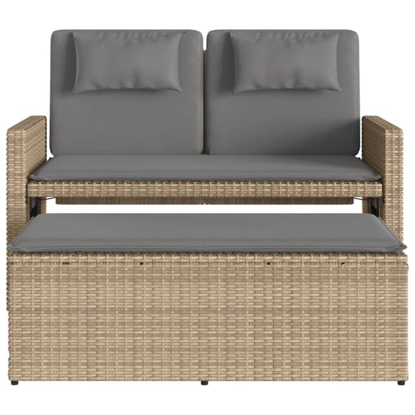 vidaXL havebænk med hynder og lænefunktion polyrattan beige