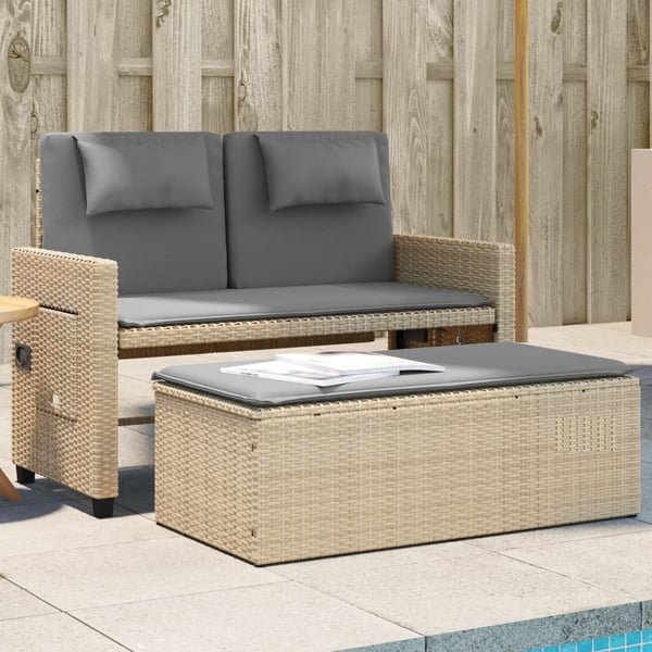 vidaXL havebænk med hynder og lænefunktion polyrattan beige
