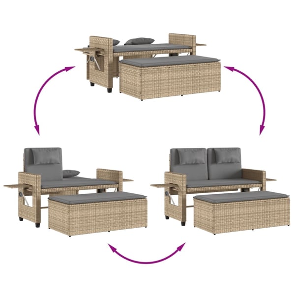 vidaXL havebænk med hynder og lænefunktion polyrattan beige