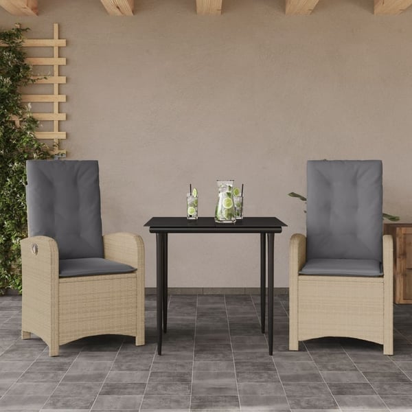 vidaXL spisebordssæt til haven 3 dele med hynder polyrattan beige