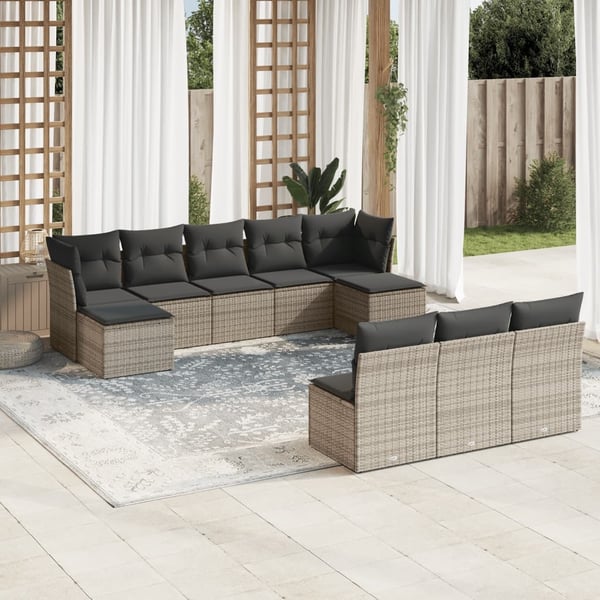 vidaXL sofasæt til haven 10 dele med hynder polyrattan grå
