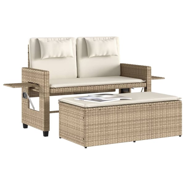 vidaXL havebænk med hynder og lænefunktion polyrattan beige