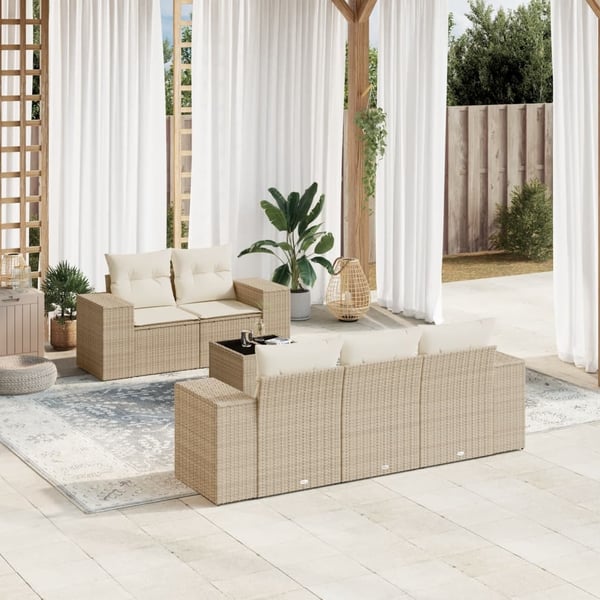 vidaXL sofasæt til haven 6 dele med hynder polyrattan beige