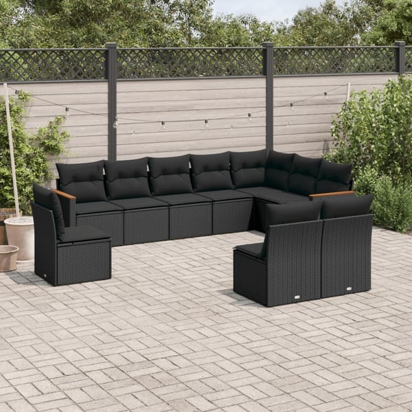 vidaXL sofasæt til haven 10 dele med hynder polyrattan sort