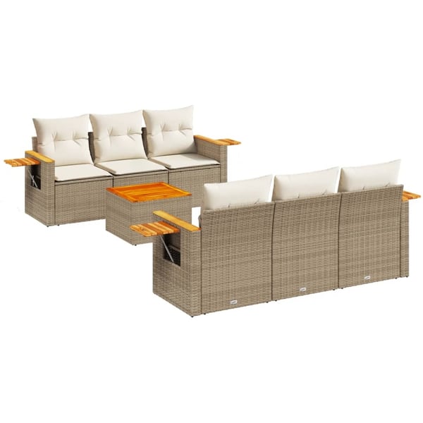 vidaXL sofasæt til haven 7 dele med hynder polyrattan beige