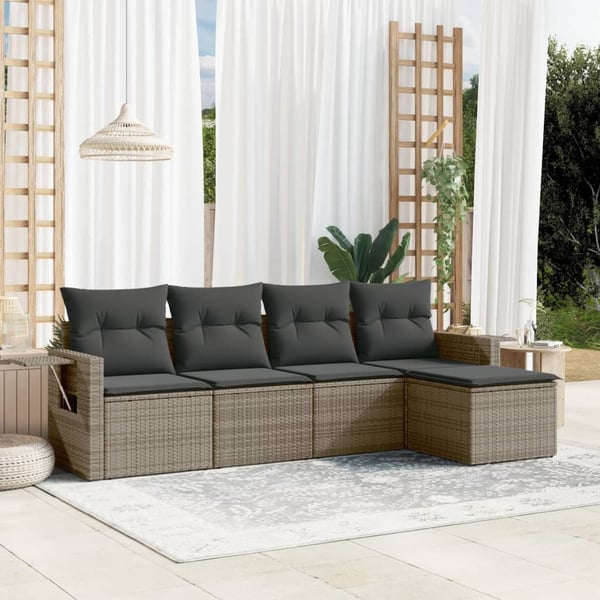 vidaXL sofasæt 5 dele med hynder polyrattan grå