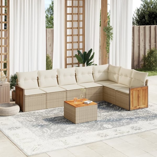 vidaXL sofasæt til haven 8 dele med hynder polyrattan beige