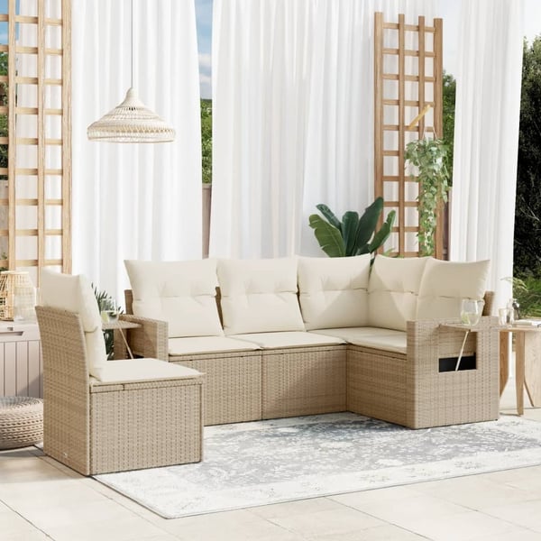 vidaXL sofasæt til haven 5 dele med hynder polyrattan beige