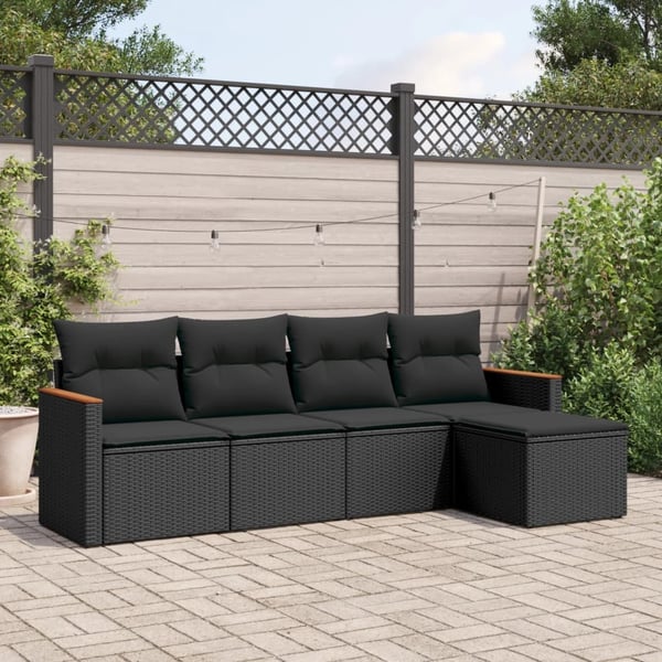 vidaXL sofasæt til haven 5 dele med hynder polyrattan sort