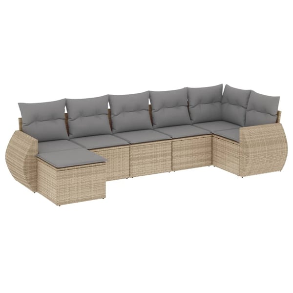 vidaXL sofasæt til haven 7 dele med hynder polyrattan beige