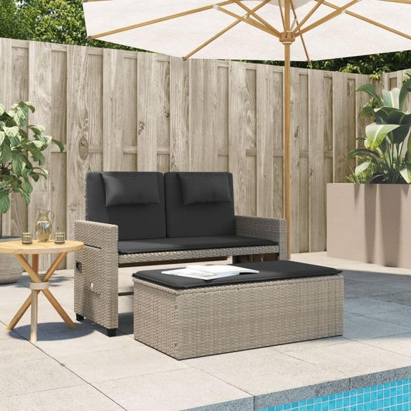 vidaXL havebænk med hynder og lænefunktion polyrattan lysegrå