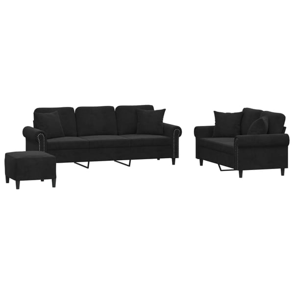 vidaXL sofasæt 3 dele med puder velour sort