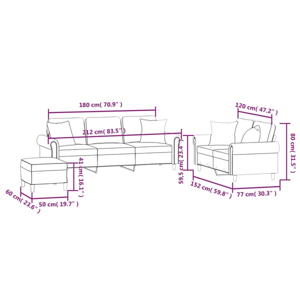 vidaXL sofasæt 3 dele med puder velour sort