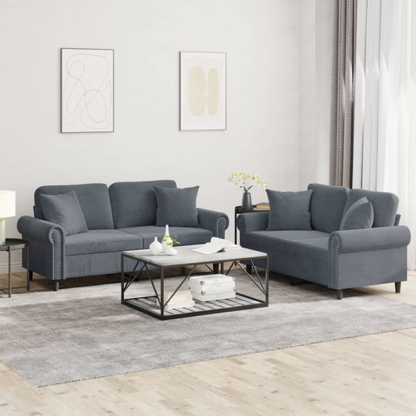 vidaXL sofasæt 2 dele med puder velour mørkegrå