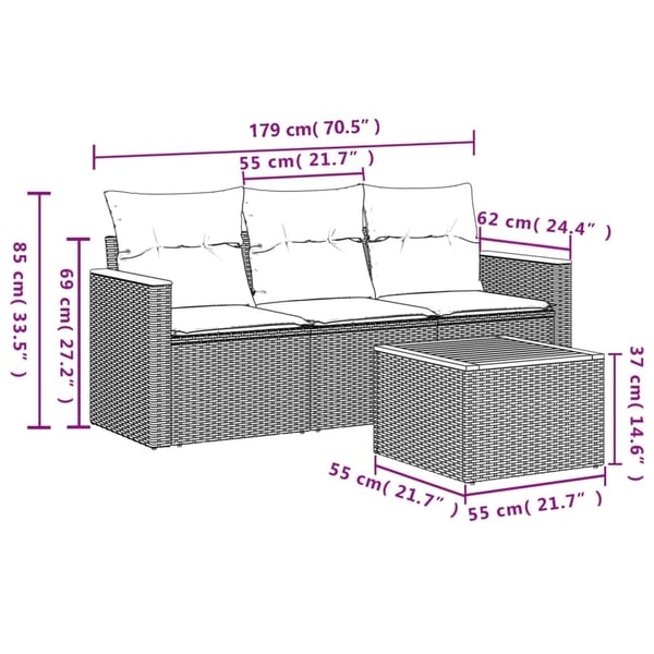 vidaXL sofasæt til haven 4 dele med hynder polyrattan beige