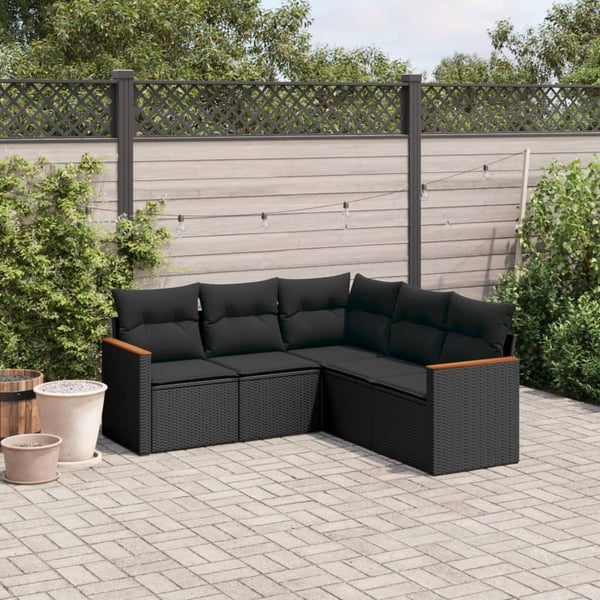 vidaXL Loungegrupp för trädgården med dynor 5 delar svart konstrotting