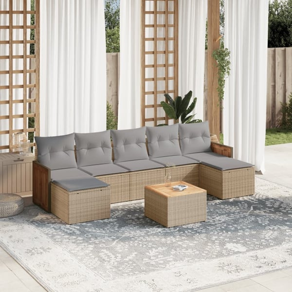 vidaXL sofasæt til haven 8 dele med hynder polyrattan beige
