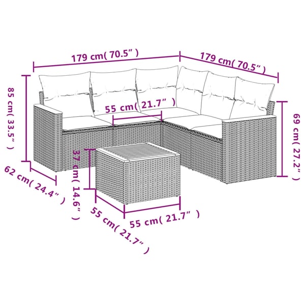 vidaXL sofasæt til haven 6 dele med hynder polyrattan sort