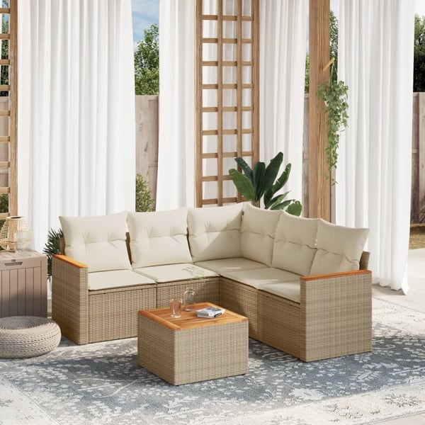 vidaXL sofasæt til haven 6 dele med hynder polyrattan beige