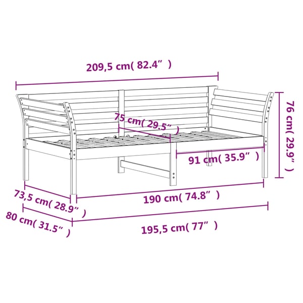 vidaXL Dagseng uten madrass hvit 75x190 cm heltre furu