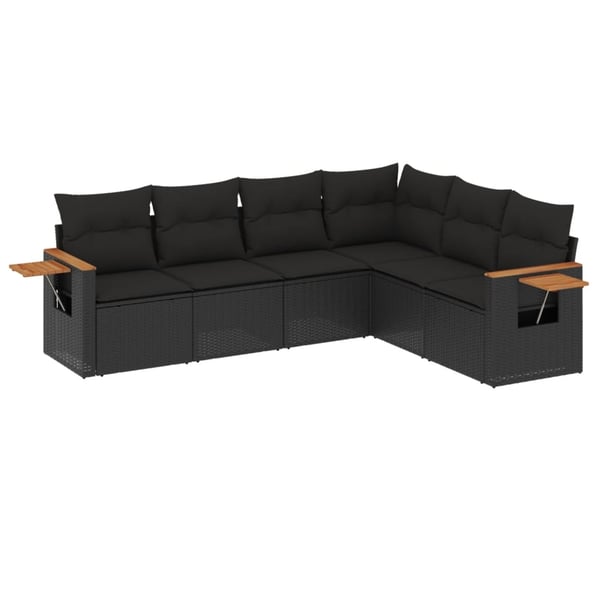 vidaXL sofasæt til haven 6 dele med hynder polyrattan sort