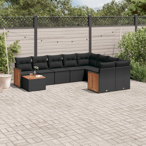 vidaXL sofasæt til haven 10 dele med hynder polyrattan sort