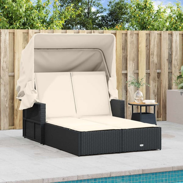 vidaXL solseng med baldakin og hynder polyrattan sort