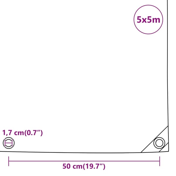 vidaXL Presenning svart 5x5 m 650 g/m²