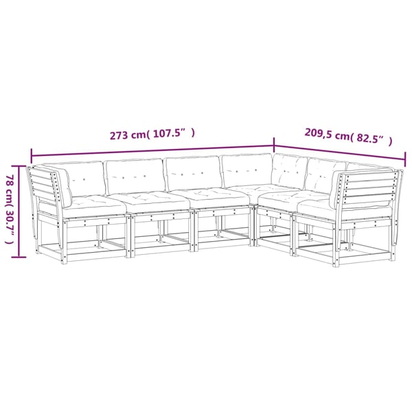 vidaXL sofasæt til haven 6 dele med hynder massivt fyr gyldenbrun