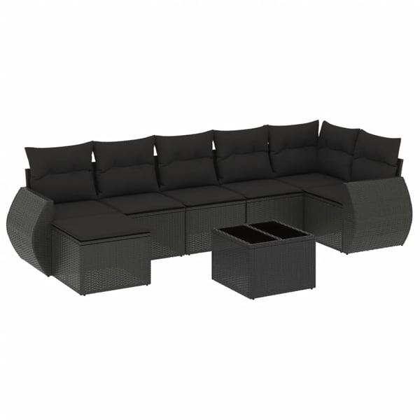 vidaXL Loungegrupp för trädgården med dynor 8 delar svart konstrotting