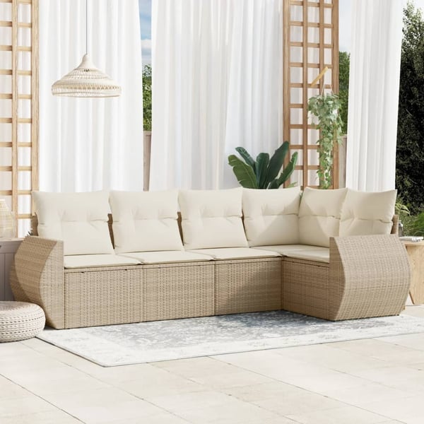 vidaXL sofasæt til haven 5 dele med hynder polyrattan beige