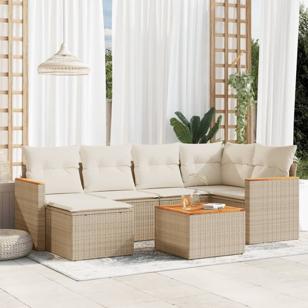 vidaXL sofasæt til haven 7 dele med hynder polyrattan beige