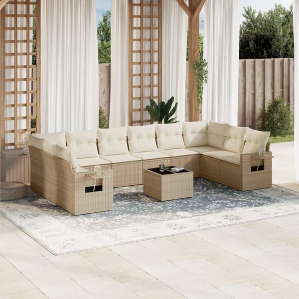 vidaXL sofasæt til haven 11 dele med hynder polyrattan beige
