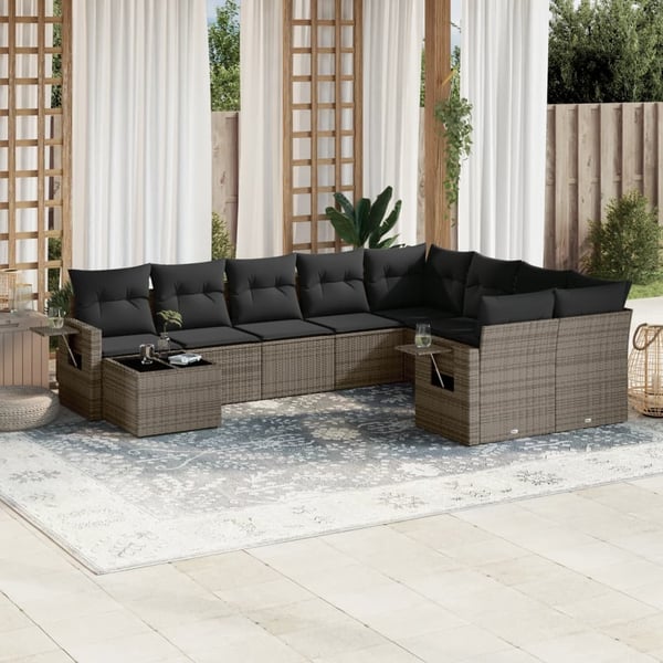 vidaXL sofasæt til haven 10 dele med hynder polyrattan grå