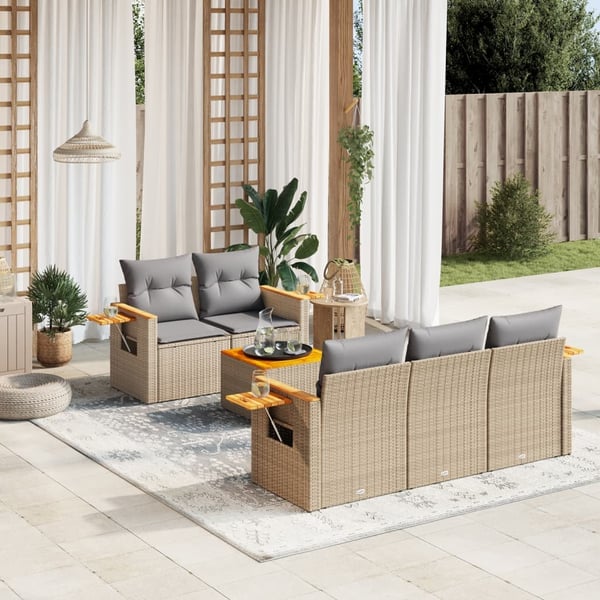 vidaXL Soffgrupp för trädgården med dynor 6 delar beige konstrotting