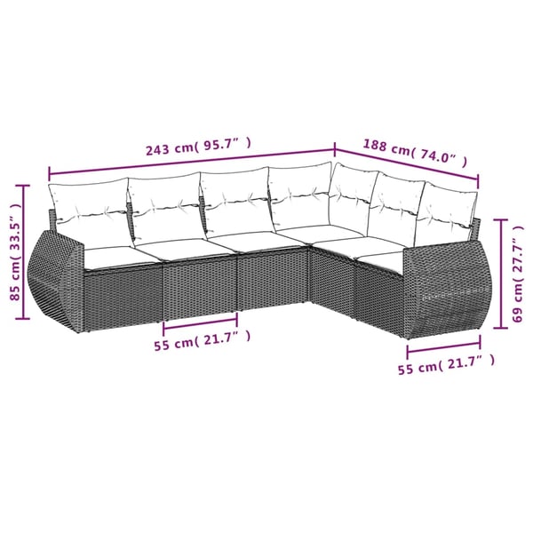 vidaXL Loungegrupp med dynor 6 delar svart konstrotting
