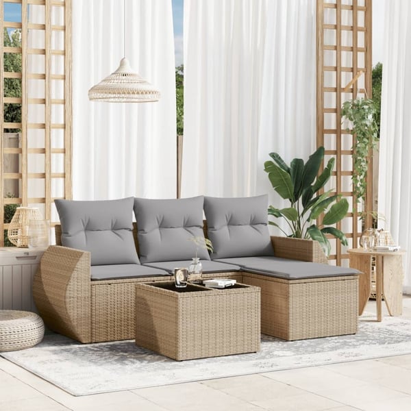 vidaXL sofasæt til haven 5 dele med hynder polyrattan beige