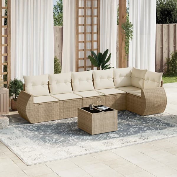 vidaXL sofasæt til haven 7 dele med hynder polyrattan beige