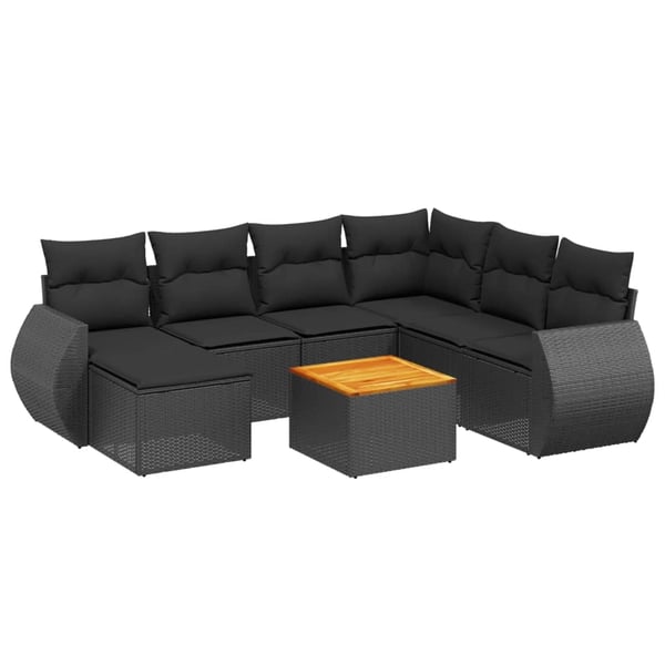vidaXL sofasæt til haven 8 dele med hynder polyrattan sort