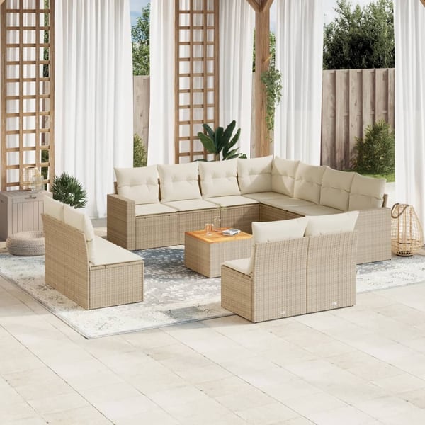 vidaXL sofasæt til haven 12 dele med hynder polyrattan beige