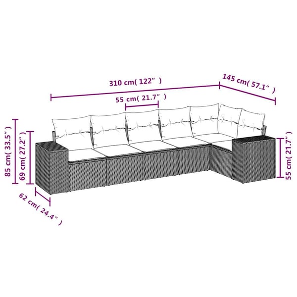vidaXL Loungegrupp med dynor 6 delar svart konstrotting