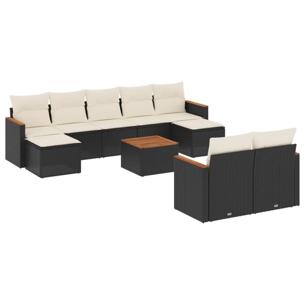 vidaXL Loungegrupp 10 delar med svarta dynor konstrotting