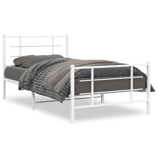 vidaXL Sengeramme i metall med hode- og fotgavl hvit 100x200 cm